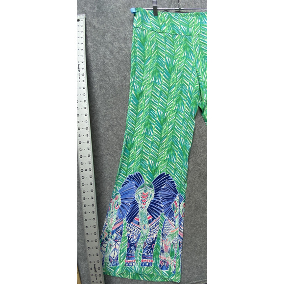 Lilly Pulitzer Pants Womens 4 Green Elephant Print Silk Wide Leg Side Zip 25053 - Picture 5 of 16